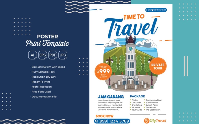 Modello di stampa del poster n. 16 di viaggio per le vacanze