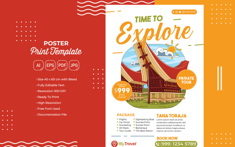 Modèle d'impression d'affiche de voyage de vacances n ° 19