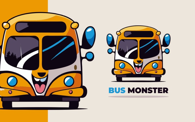 modèle de logo de mascotte mignonne de visite en bus