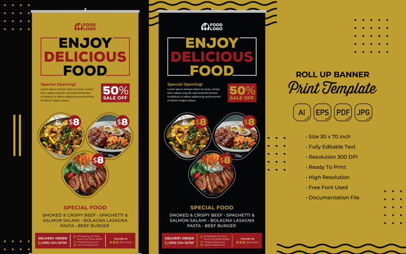 Modèle dimpression de bannière de rouleau de restaurant 01
