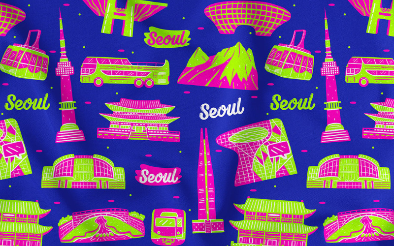 Seoul Seamless mönster #02