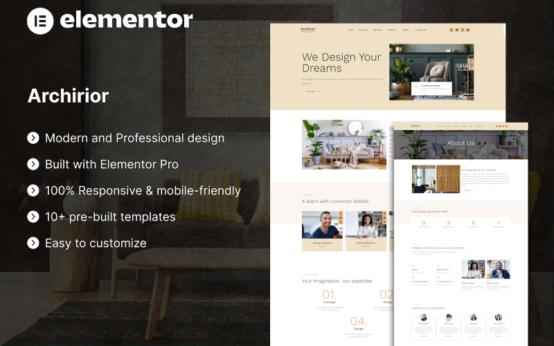 Archirior - Kit de plantilla Elementor para arquitectos y diseño de interiores