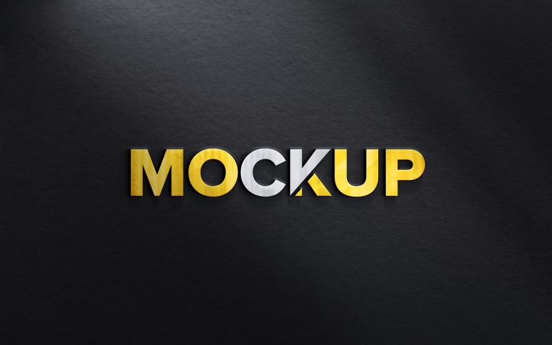 Guld och metall logotyp mockup med svart textur bakgrund