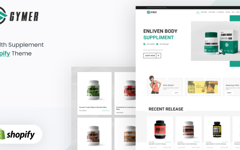 Gymer – Health Fitness jóga Gyógyszer-kiegészítő Shopify téma