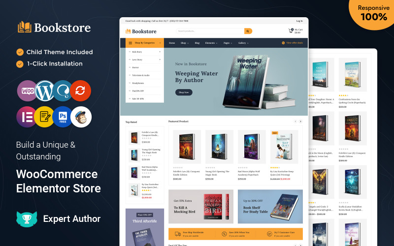 Книжковий магазин – Адаптивна тема WooCommerce Elementor для книжкового магазину