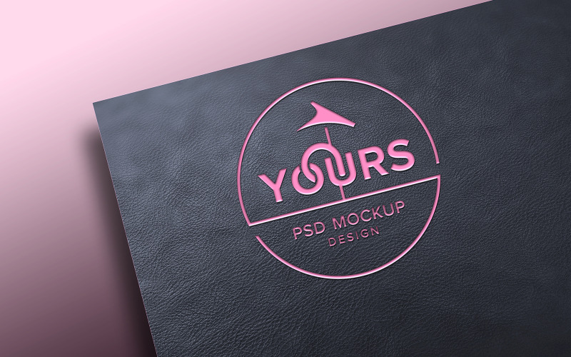 Mockup vetrina logo di colore rosa con effetto goffrato