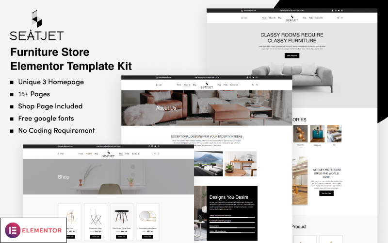 SeatJet - Meubelwinkel Elementor Template Kit
