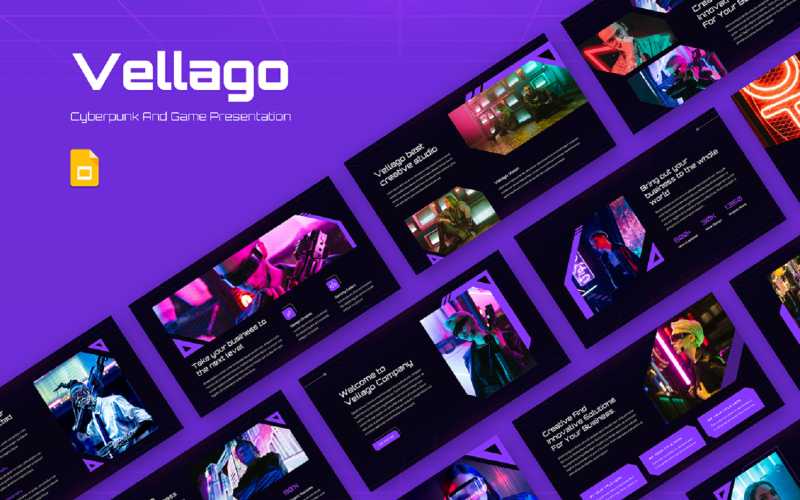 Vellago - Cyberpunk en Game Google Slide-sjabloon