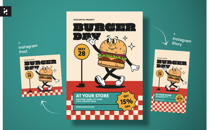 Flyer Burger Day - Style Groovy Rétro