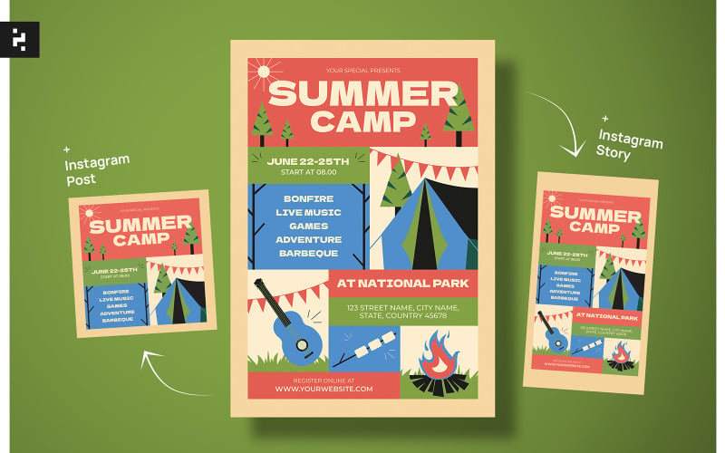 Summer Camp Flyer Kit Templates 321934 Templatemonster 