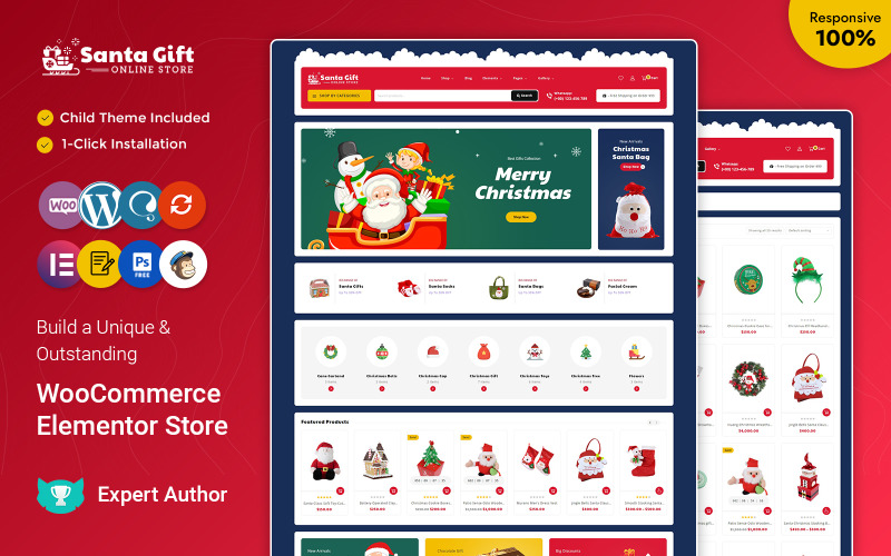 SantaGift – Адаптивна тема WooCommerce Elementor для різдвяних подарунків
