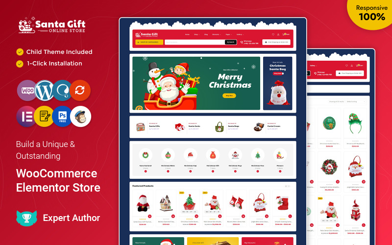 SantaGift - Cadeaux de Noël Thème réactif WooCommerce Elementor