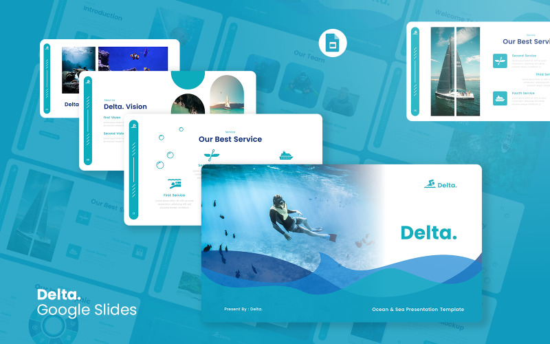 Delta – óceán és tenger bemutató Google diáksablon