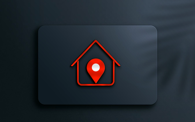 Дизайн логотипа недвижимости с иконой дома и местоположения