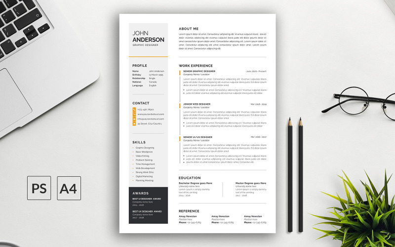 Modèle de CV avec lettre de motivation pour Photoshop