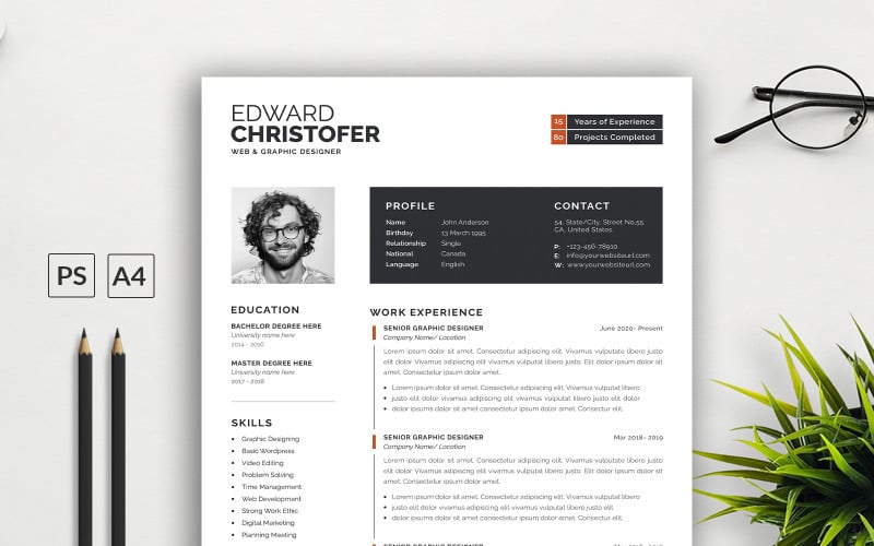 Modello di curriculum moderno per designer