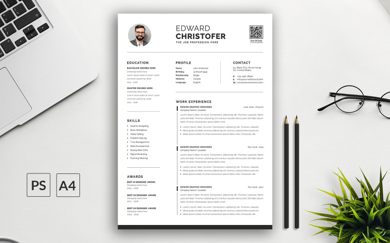 2 pagina's Professioneel CV CV