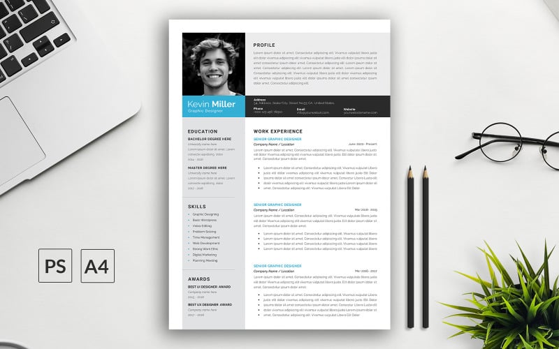 Simple Psd resume template #322463 - TemplateMonster