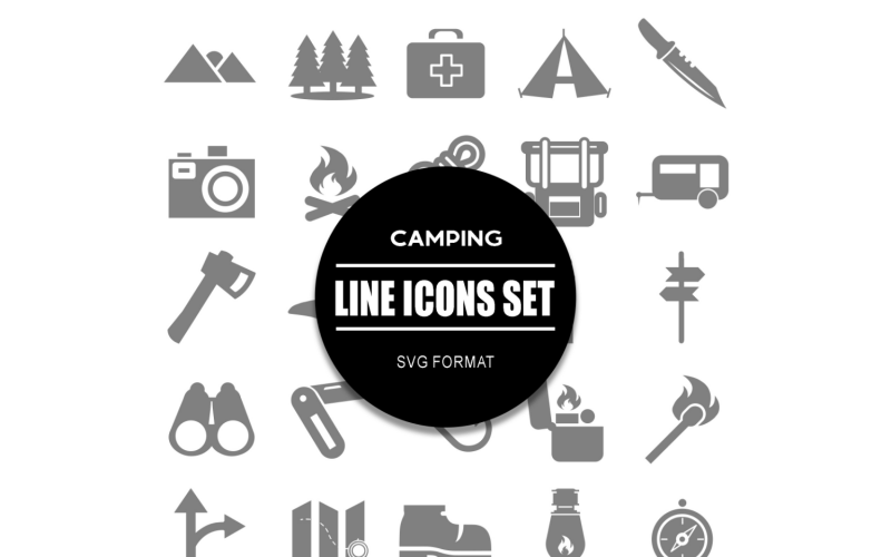 Camping ikon bunt uppsättning natur utomhus ikoner