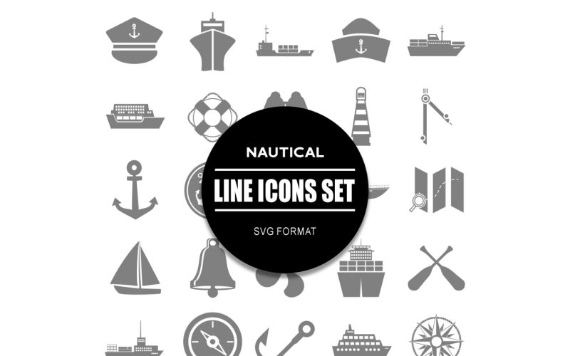 Nautische Icon Set Zee Oceaan Pictogrammen Bundel