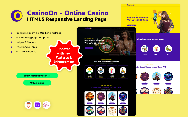 CasinoOn - responsywna strona docelowa HTML5 kasyna online