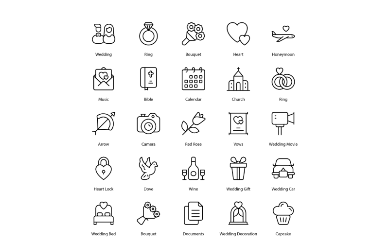 Conjunto de iconos de boda Paquete de iconos de matrimonio