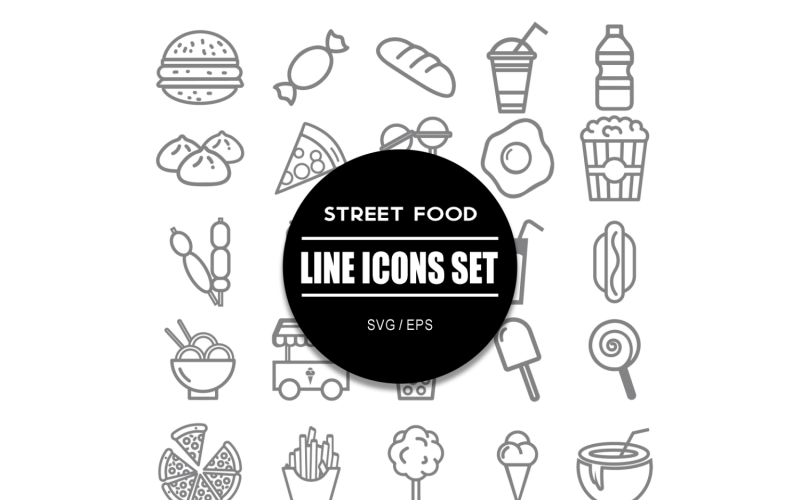 Pouliční jídlo Icon Set Food Icons Bundle