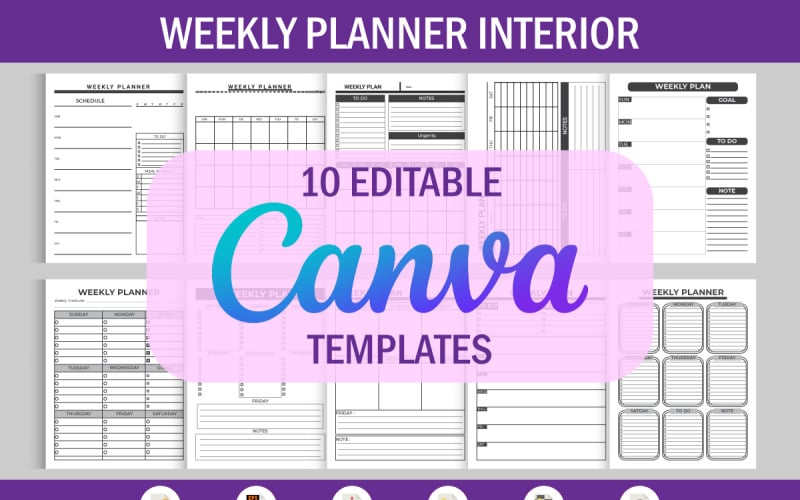 10 templates editáveis do Canva Planner semanal para KDP 01