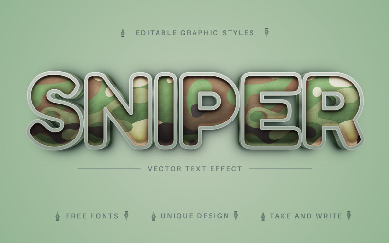 Снайпер - редактируемый текстовый эффект, стиль шрифта