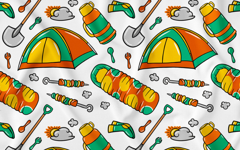 Camping Kawaii Doodle naadloze patroon 03