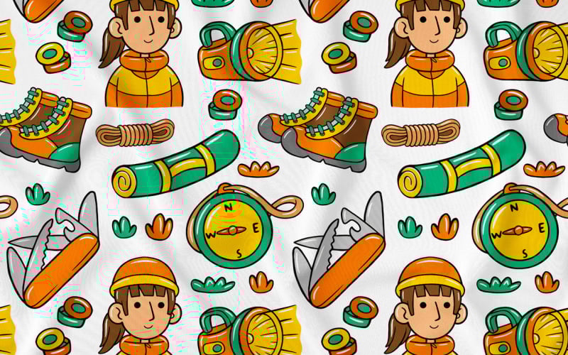 Camping Kawaii Doodle Seamless Pattern 04