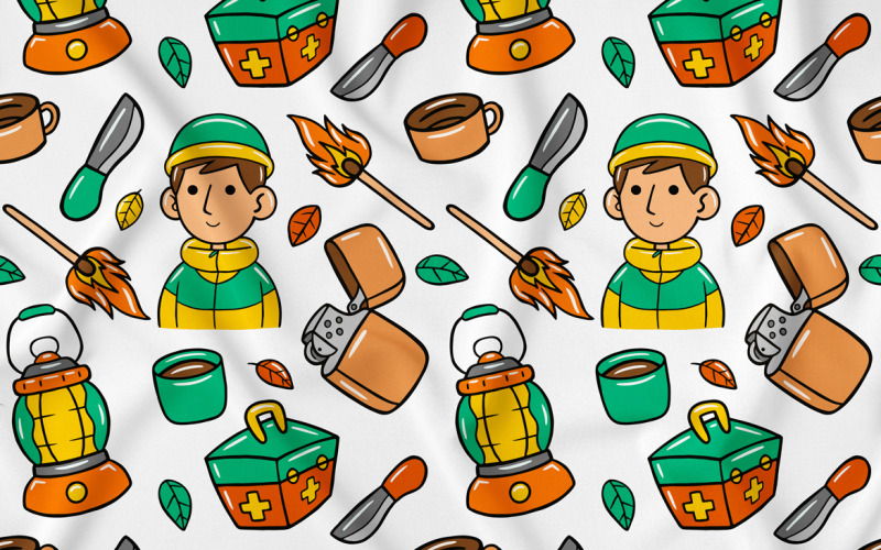 Кемпінг Kawaii Doodle безшовний візерунок 02