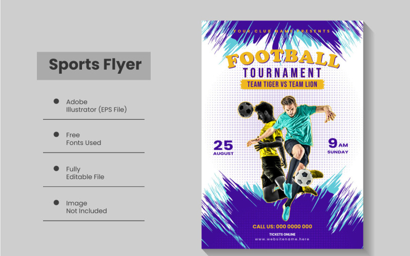 Modèle de flyer de tournoi de championnat de football et conception d'affiche de sports de football