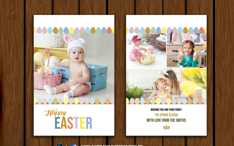 Modello di biglietto di auguri di Pasqua. Parola e PSD