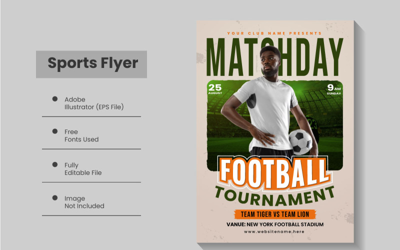 Moderne Flyer-Vorlage für Sportveranstaltungen und Poster-Layout-Design für Fußballmeisterschaften