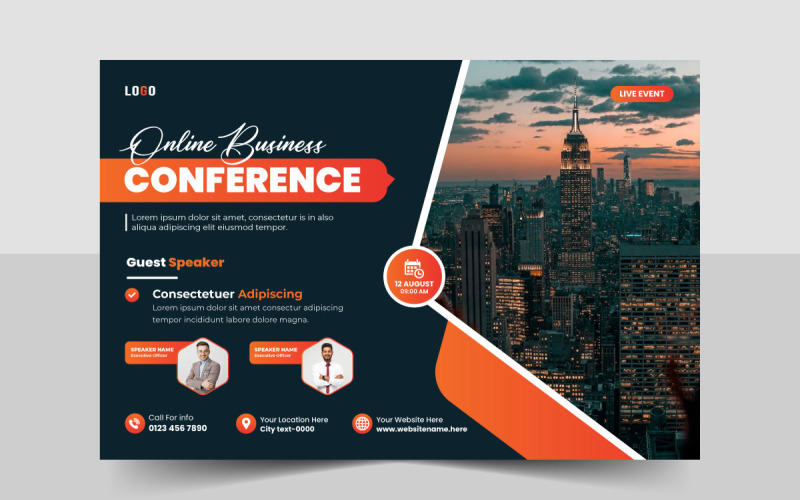 Affärskonferens flygblad mall bunt eller online-evenemang webinar konferens banner layout