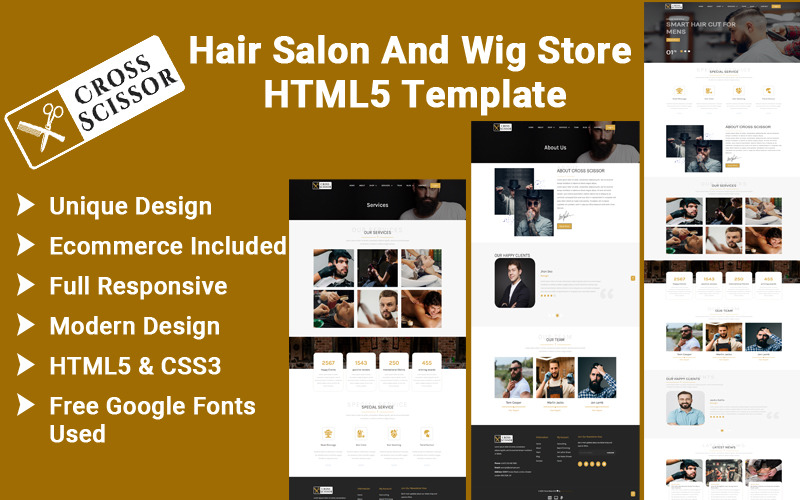 Cross Scissor - HTML5-sjabloon voor kapsalon en pruikenwinkel