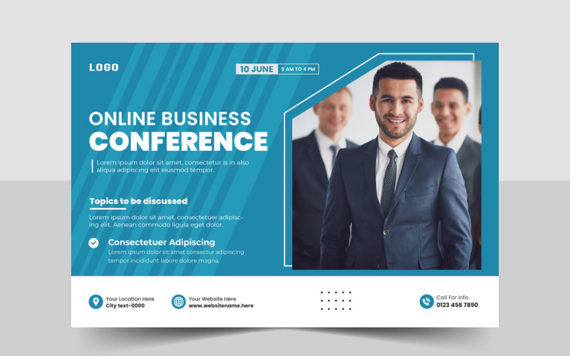 Panfleto de conferência de negócios abstrato e design de modelo de banner de convite para evento