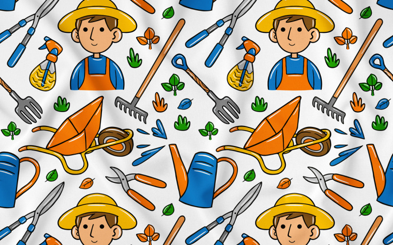 Agricoltura Kawaii Doodle Seamless Pattern 04