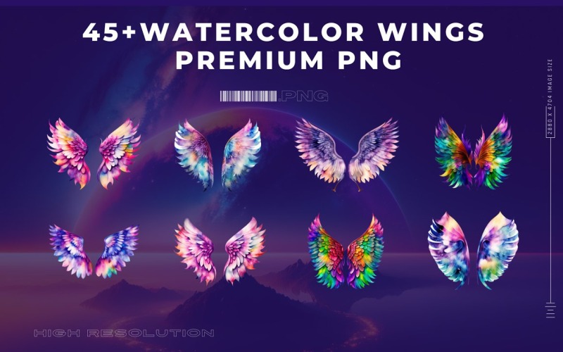 Akvarell Wings Premium PNG-paket