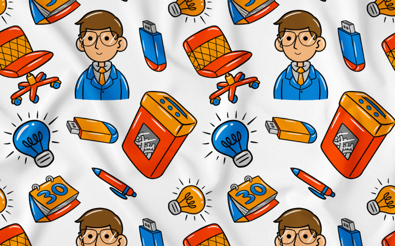 Bezešvý vzor Business Kawaii Doodle 02