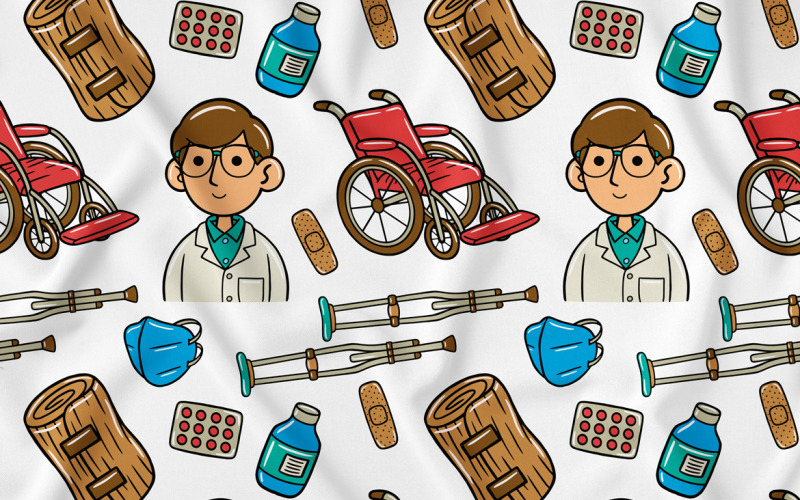 Bezešvý vzor Medical Kawaii Doodle 04