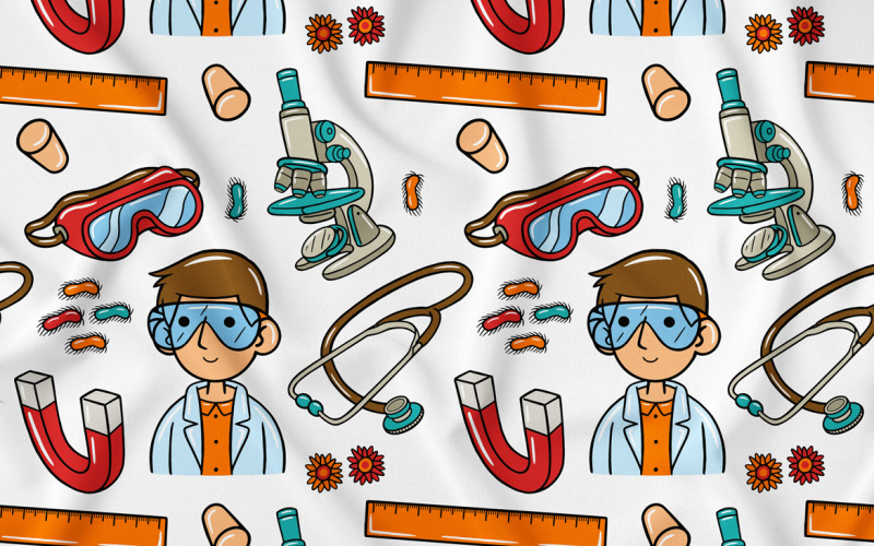 Bezešvý vzor Science Kawaii Doodle 04