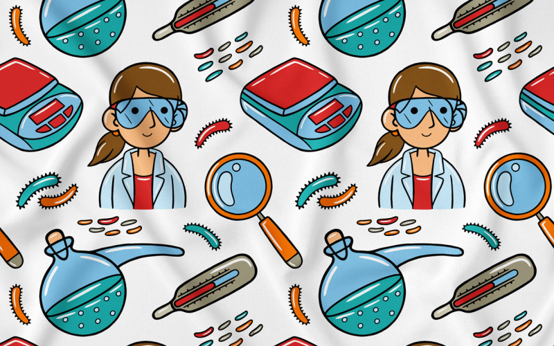 Ciencia Kawaii Doodle de patrones sin fisuras 02