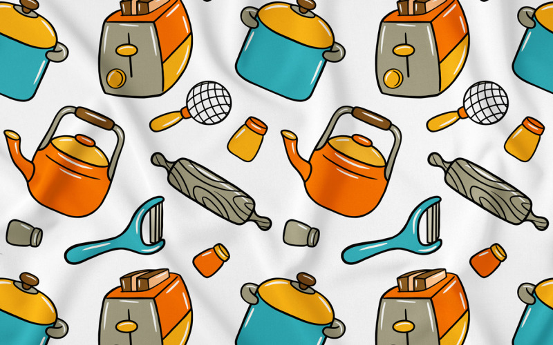 Cocinar Kawaii Doodle de patrones sin fisuras 03