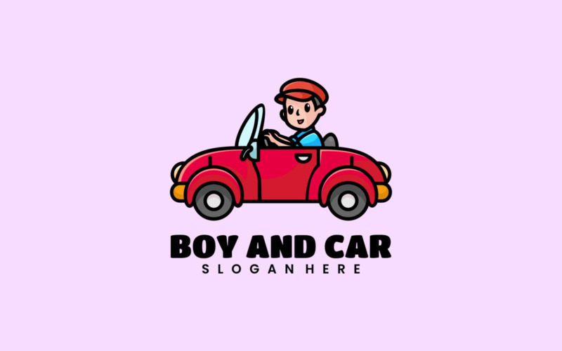 Çocuk ve Araba Karikatür Logo Stili