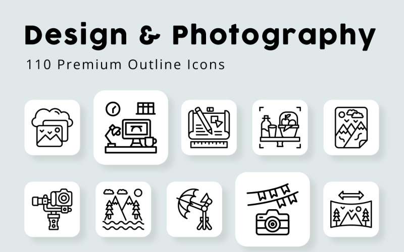 Design och fotografi kontur ikoner