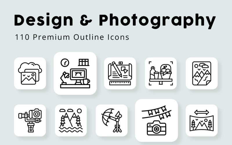 Icone di contorno di design e fotografia