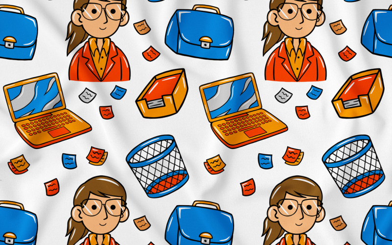 İş Kawaii Doodle Dikişsiz Desen 04