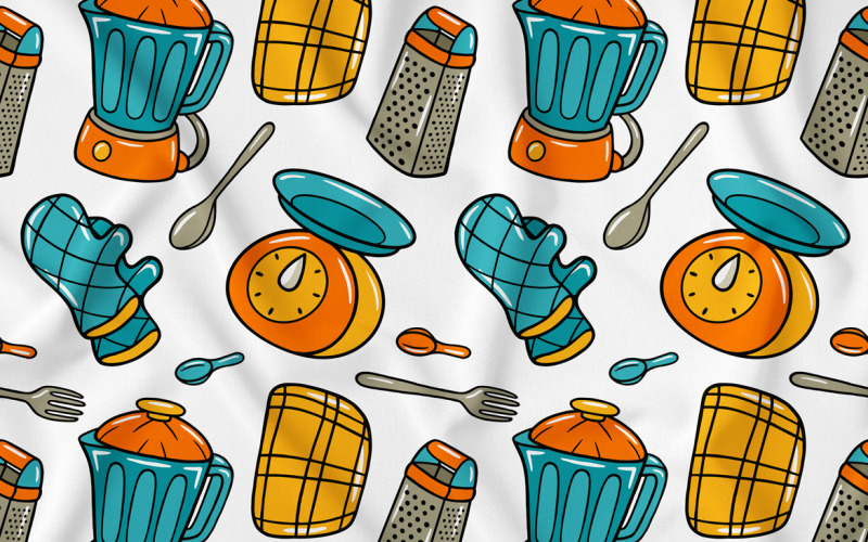 Kochen Kawaii Doodle Seamless Pattern 01